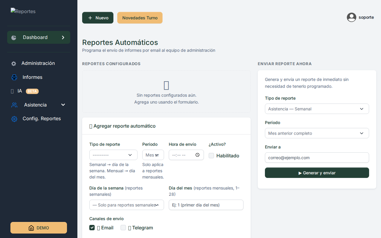 Configuración de reportes automáticos