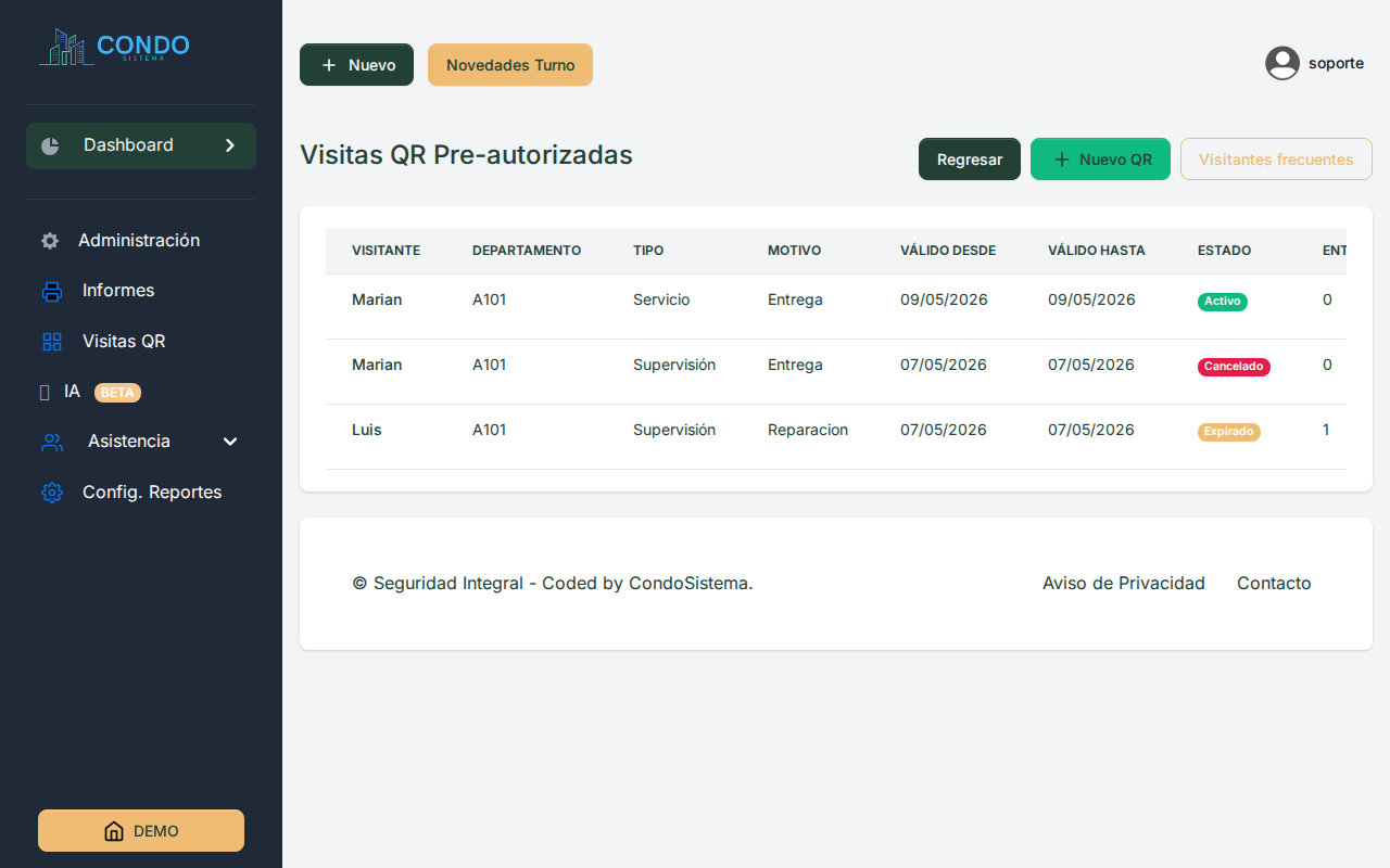 Pases QR pre-autorizados